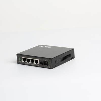 Hioso 5 Ports Poe Switch 4 10/100M RJ45 + 1 1000M FX Fiber Uplink  Mini Poe Switch