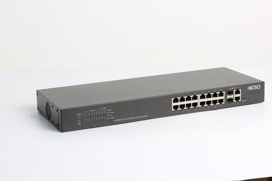 16 10/100M PoE Ports 2 Combo Uplink Ports 18 Port Gigabit Switch