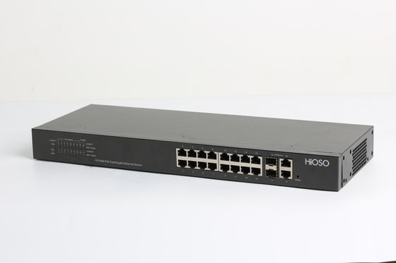 16 10/100M PoE Ports 2 Combo Uplink Ports 18 Port Gigabit Switch