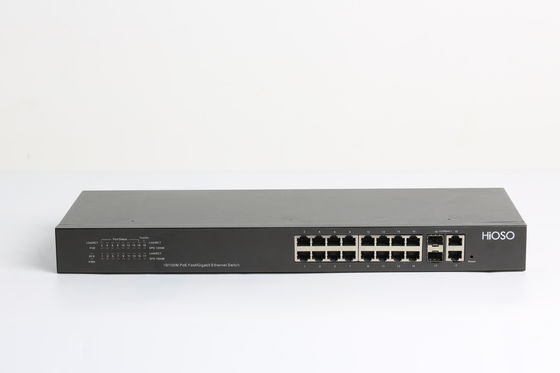 16 10/100M PoE Ports 2 Combo Uplink Ports 18 Port Gigabit Switch